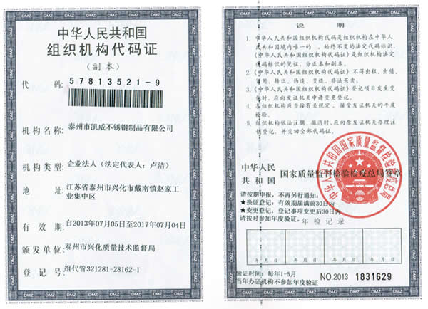 Organization code certificate